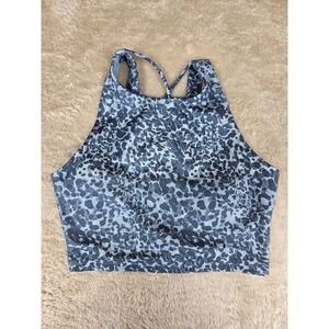 Joy Lab Leopard Print High Neck Strappy Back Crop‎ Sports Bra Top Small